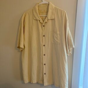 Tommy Bahama Tropical Light Yellow Silk Short Sleeve Button Down Shirt Men’s XL